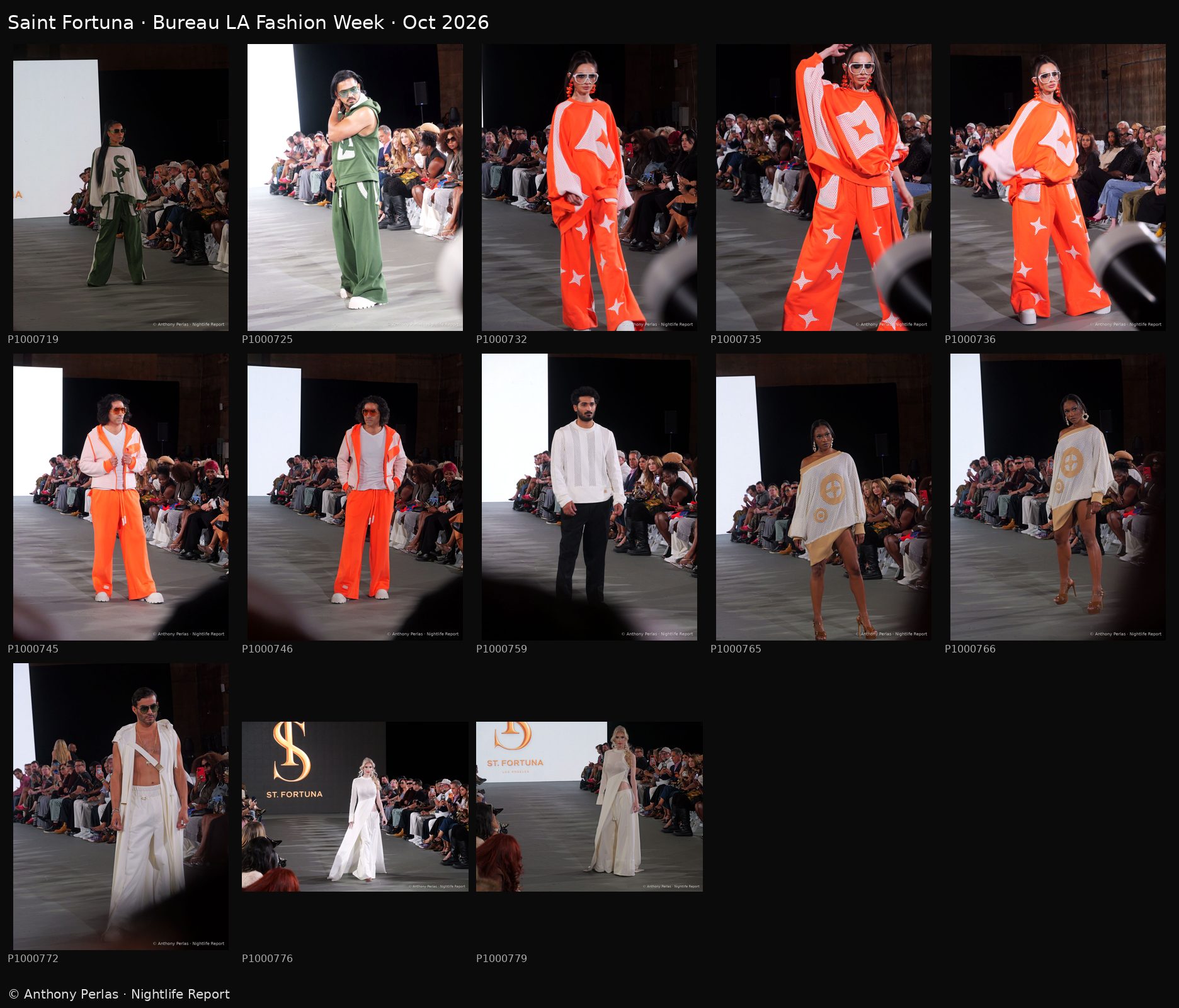 Saint Fortuna contact sheet, 13 runway photos, Bureau LA Fashion Week Oct 2026