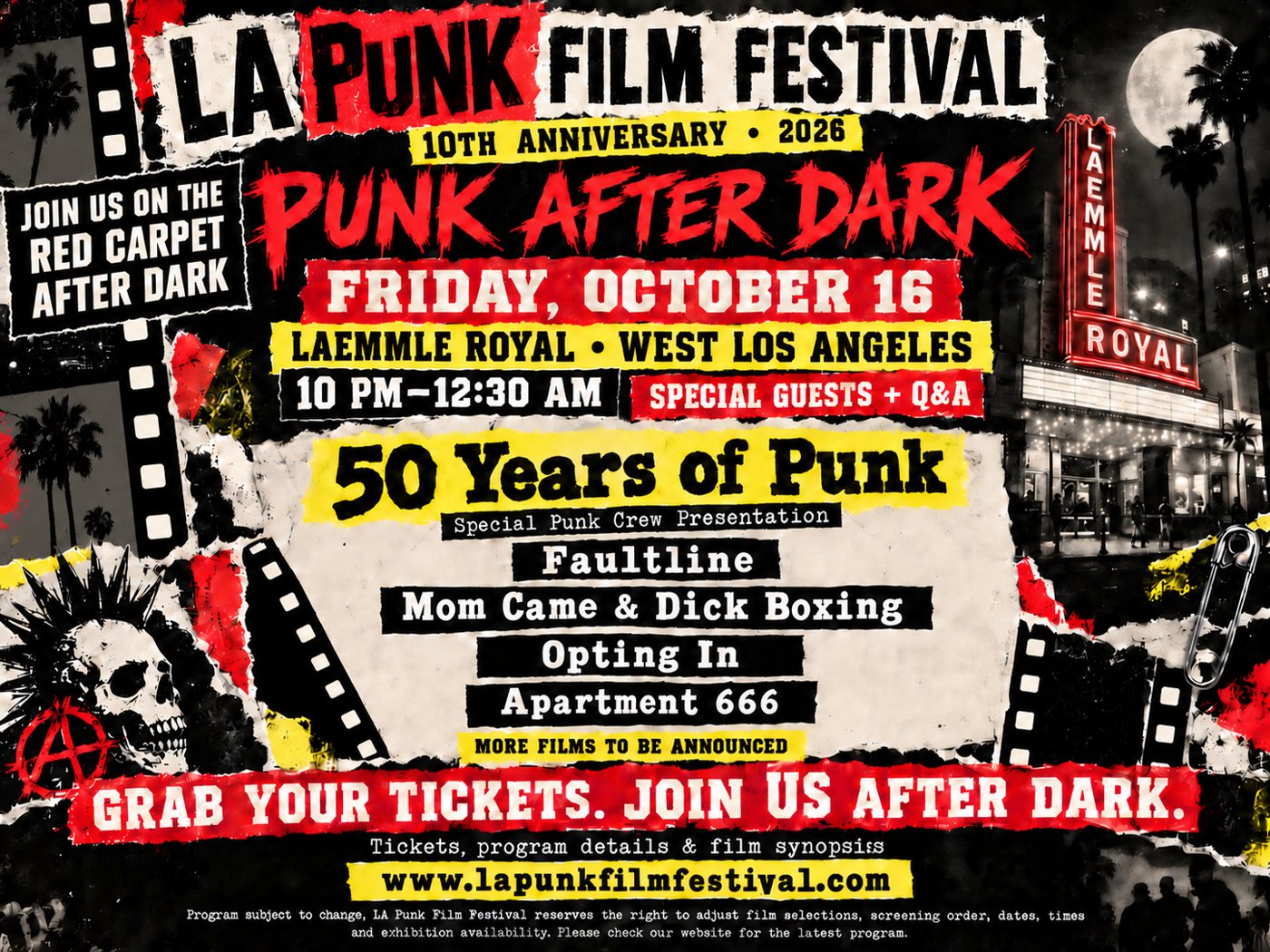 Punk After Dark poster, LA Punk Film Festival, Laemmle Royal, Oct 16 2026