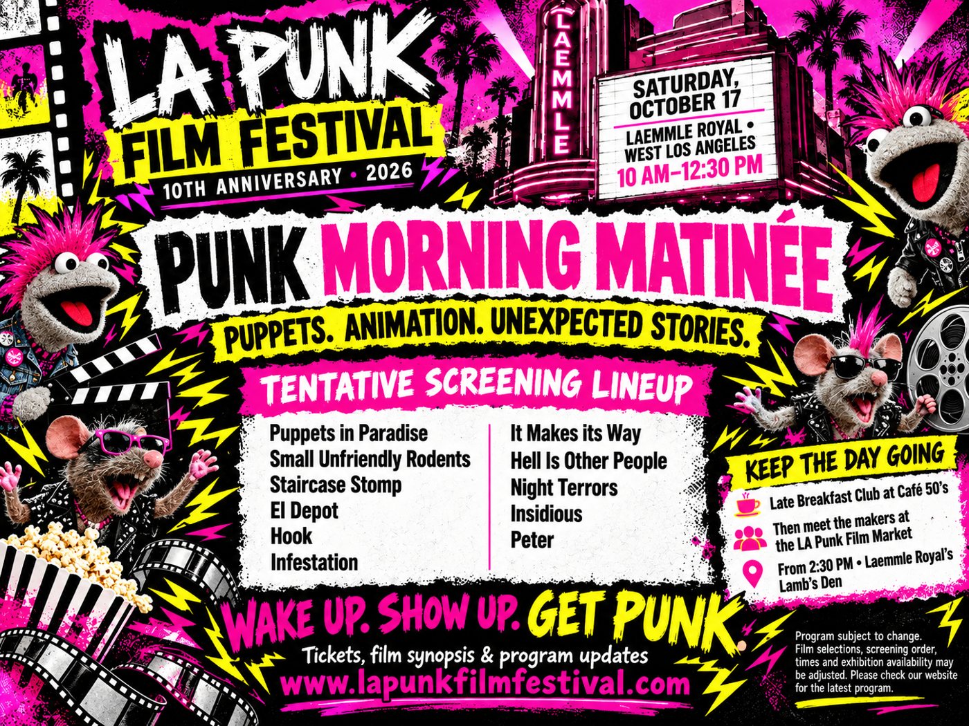 Punk Morning Matinee poster with puppets, LA Punk Film Festival, Oct 17 2026